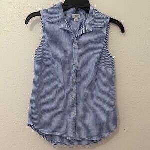 J. Crew Blue Striped Sleeveless Button Down Shirt